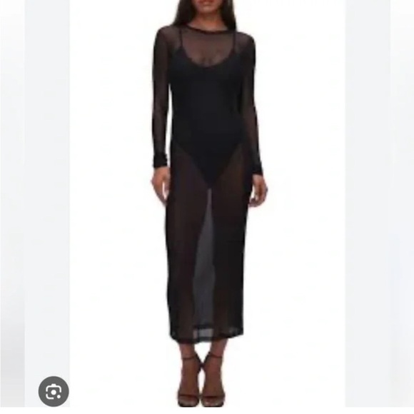 Good American Dresses & Skirts - GOOD AMERICAN Mesh Maxi Black Dress Women's Sz 5 Thumbhole Sexy Grunge